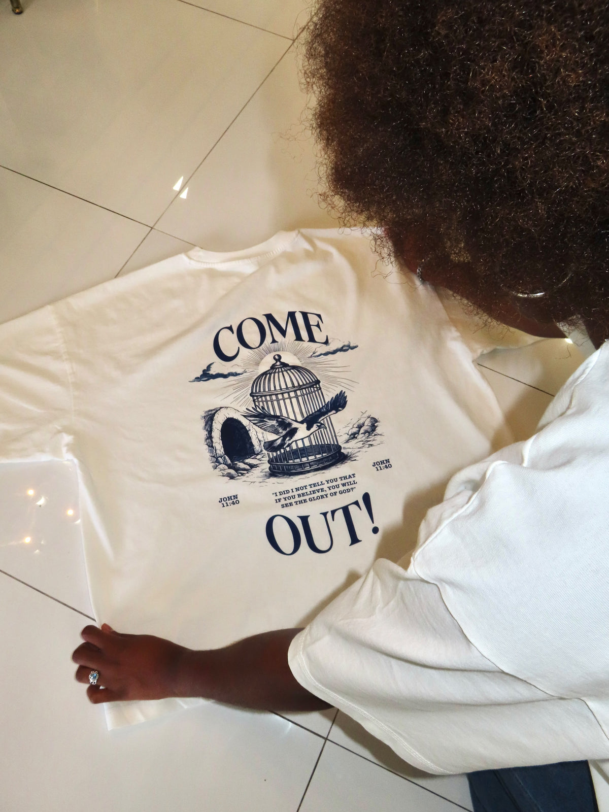 COME OUT TSHIRT - WHITE DROP CROP TEE