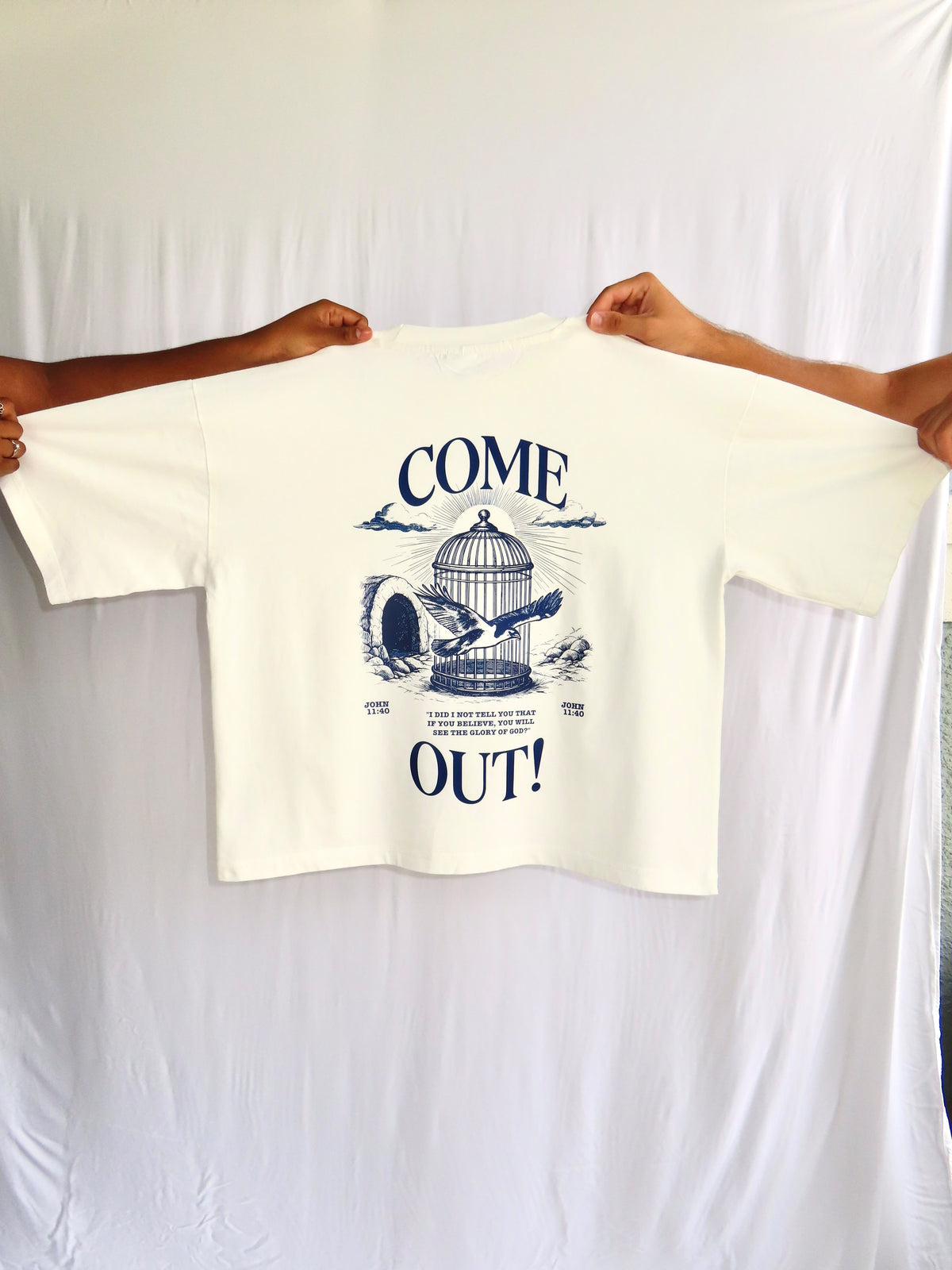 COME OUT TSHIRT - WHITE DROP CROP TEE